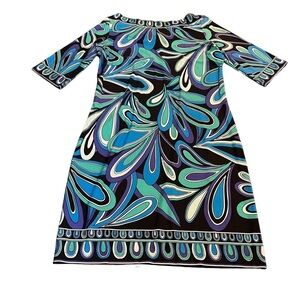 Sandra Darren Mod Retro 70s Print Short Sleeve Sheath Dress Size 10